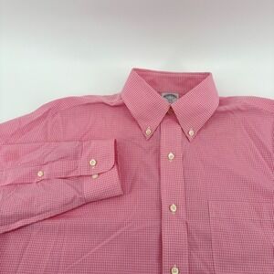 Brooks Brothers Regent Pink Gingham Non Iron‎ Polo Shirt Men 15 1/2 32/33